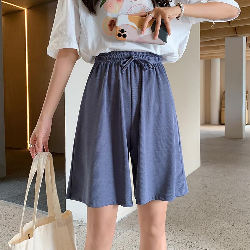 Женские летние дышащие шорты с высокой талией и широкими штанинами на шнурке