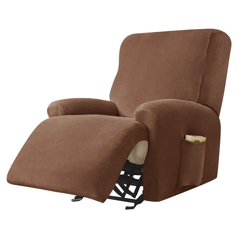 Stretch Velvet Recliner Sofa Cover Living Room Elastic Warm Soft Home Decor Single Sofa Covers with Pocket Furniture Protectors