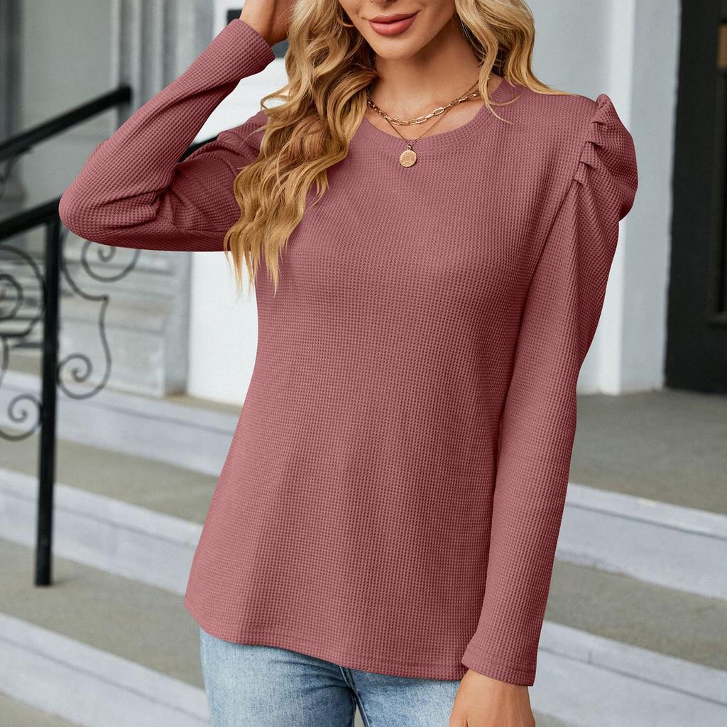 Женская облегающая плиссированная модная футболка с длинным рукавом. Женская универсальная осенняя футболка с длинным рукавом.
