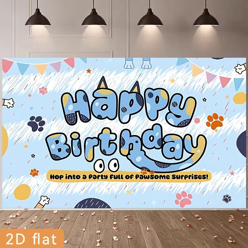 2D Light Blue Cartoon Dog Inspired Birthday Photography Background