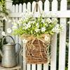 Door Hanger Basket Wreath Spring Summer Artificial Flowers in Wicker Basket for Front Door Rustic Rattan Hanging Basket Wreath for Home Porch Entryway