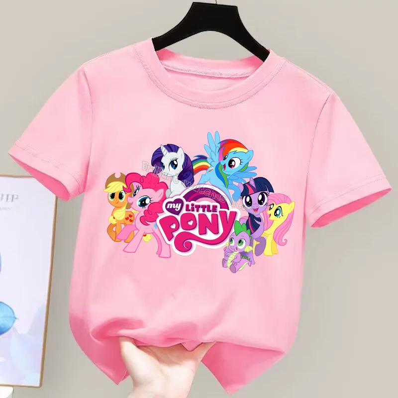 My Little Pony T-shirt for Children Cartoon Partern Tee Top New Boys Girls Round Collar Clothes Kids Anime Cotton Clothing Gift