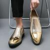Fashion Hot Sale Stylish for Men Club Shoes Pointed Toe Leather Classic Men Shoes for Wedding 2024 New Arrival Golden Male Slip On Shoes