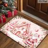 1pc Funny Gingerbread House Christmas Doormat Suitable for Xmas Winter Holiday Decor with Gingerbread for Man, Bauble & Pine Cone, Pastel Indoor/Outdo