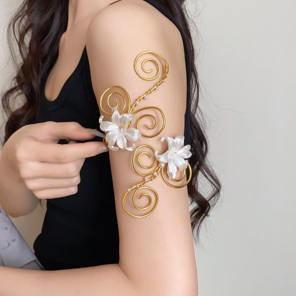 Floral Open Arm Bangle Hollow Out Arm Ring Fashion Iris Flower Bracelet Arm Accessories