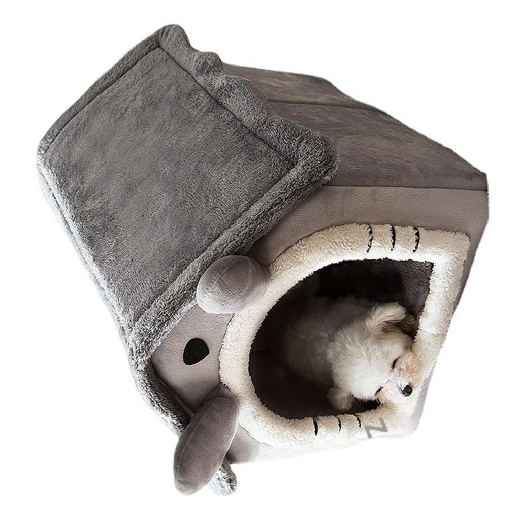 Small Dog House Warm Detachable Washable Triangular Roof Furry Indoor Sleeping Bed for Cat Pets