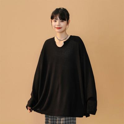 Женский вязаный свитер большого размера, свободный, с длинным рукавом, повседневный топ, худи оверсайз, весенне-осенний пуловер, худи, футболка, толстовки