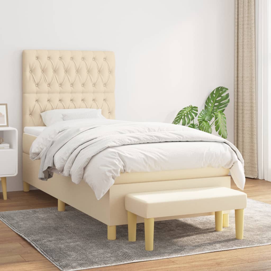 Box Spring Bed with Mattress Cream 90x200 cm Fabric