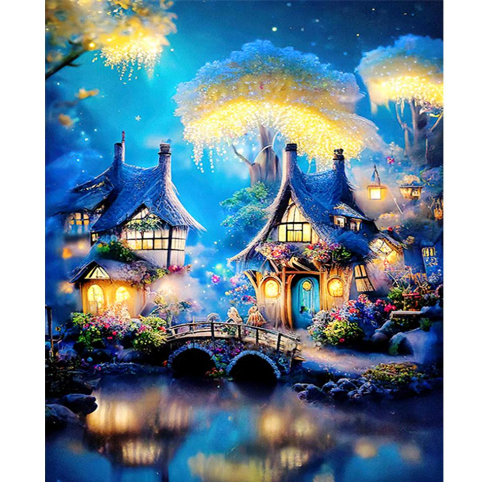 RUOPOTY Frame Diy Painting By Numbers Kit Forest House Picture Drawing Coloring By Numbers For Adults Handicrafts Home Decors