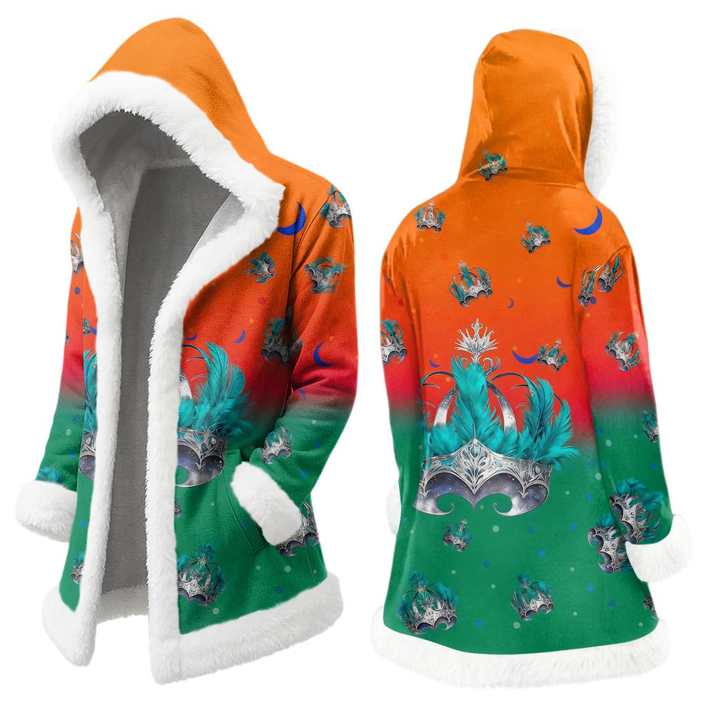 Унисекс Повседневная и Модная Куртка с Капюшоном и Длинными Рукавами с Плюшевым Воротником и Принтом Карнавала
