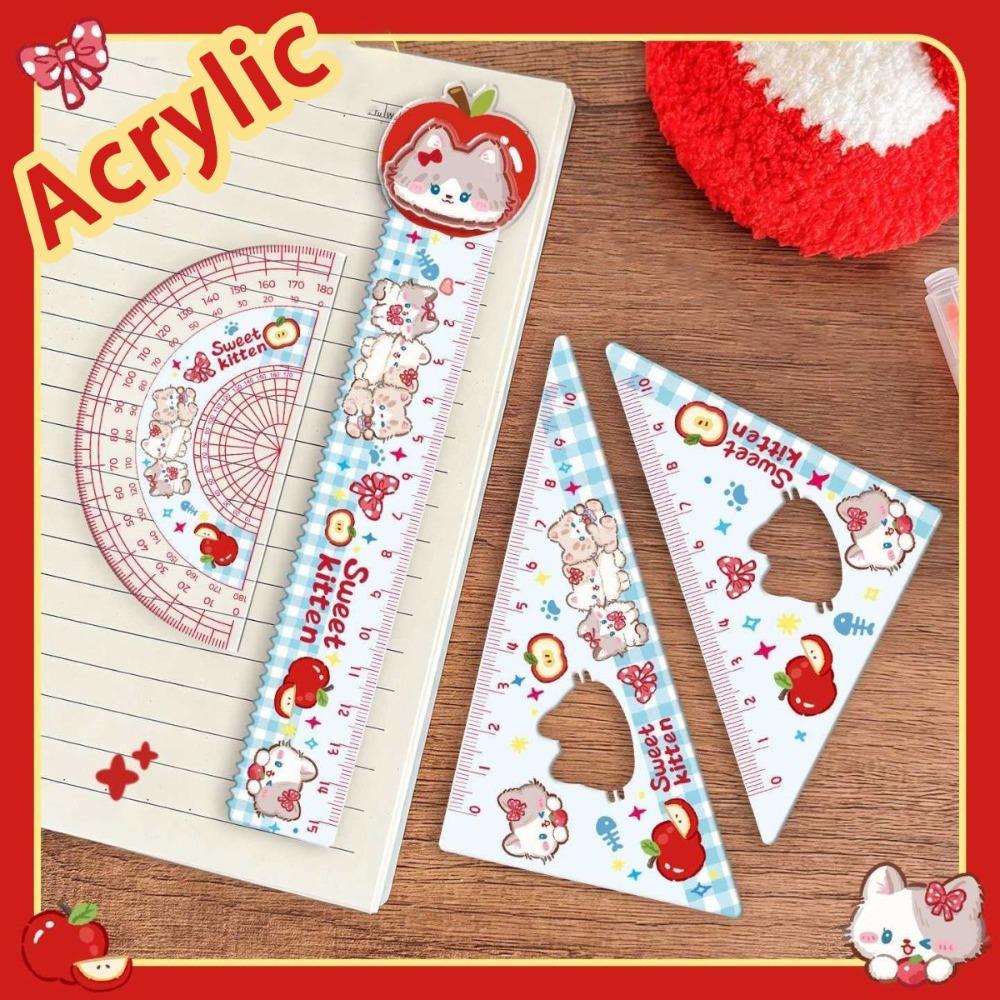 4pcs Acrylic Straight Ruler Measurement Drawing Stationery Set Square Protractor School Office