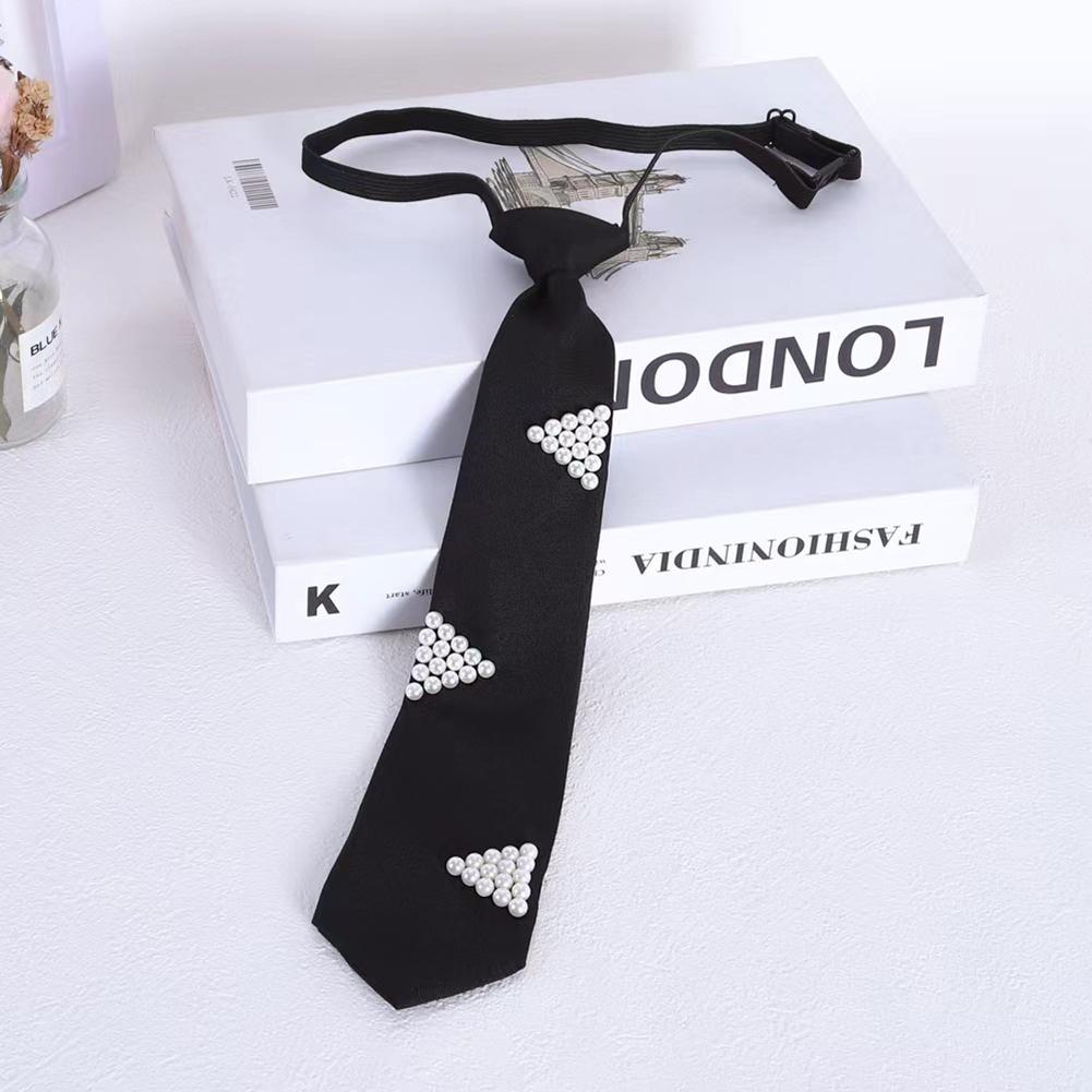 Elegant Preppy Style Women Pearl Tie Bead Long Necktie Versatile Academic College Shirt Necktie Uniform Accessories