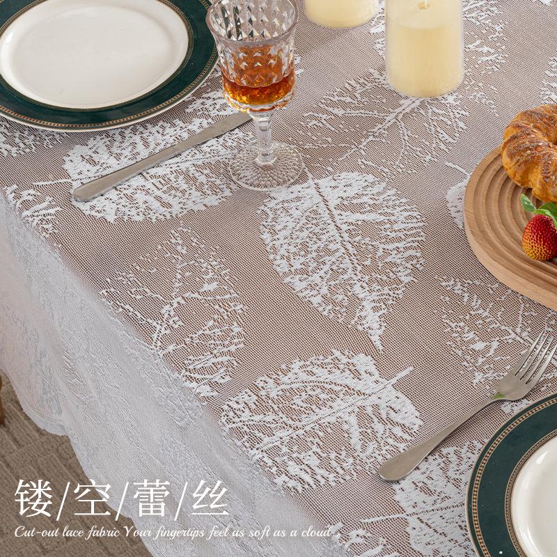 Lace Rectangular Dining Table Cloth Tea Table Towels Dustproof Cloth for Household Desks Used for Wedding Birthday Party Decorat Taplak Meja Cutwork