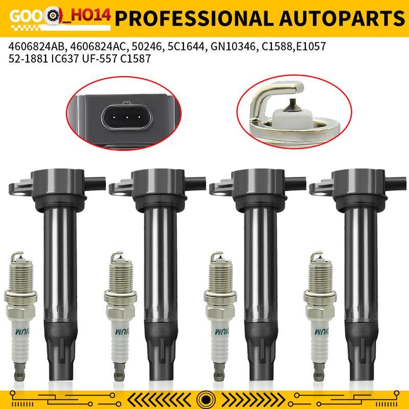 4 катушки зажигания UF557 и 4 свечи зажигания для 2007-2017 Jeep Compass Patriot Dodge Avenger Caliber Journey Sebring 200 2.0L 2.4L