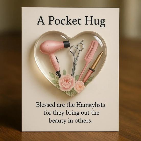 Pocket Hug Token for Hairstylists Heart Shaped Acrylic Keepsake with Mini Hair Tools Stylist Appreciation Gifts