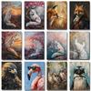 Sakura Fox Penguin Owl Eagle Raccoon Flamingo Poster Print Animal Canvas Painting for Living Room Home Decor