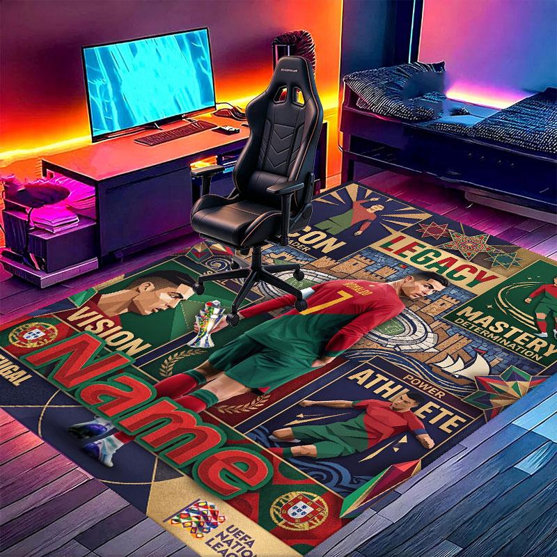 Custom Name Personalized Cristiano Ronaldo Print Carpet, Versatile Home Decor Rug, for Playroom, Apartment, Balcony, Entryway, Hallway Gift