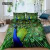 Peacock Duvet Cover Set Microfiber Gorgeous Blue Feather Comforter Cover Pink Flower Soft 2/3Pcs Birds Animal Theme Quilt Cover