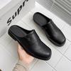 Large Size 38-46 Mules Half Shoes For Men Leather Backless Casual Shoes Luxury Loafers Slippers Summer Open-back Slides Sandals