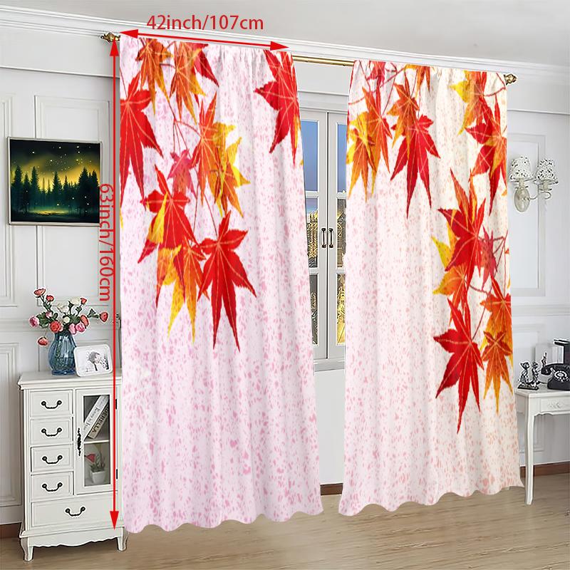 2PCS- Autumn Maple Leaf - Printed Curtain - Polyester - Suitable for Bedroom, Living Room, Study (customizable)