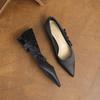 29820 [sheepskin] Flat Shoes Women's Thick Heel 2025 New Pointed Head Temperament Shallow Mouth Rhinestone Bow Shoes