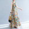 Women's Summer Loose Cotton and Linen Printed Round Neck Sleeveless Dress Women  Dresses