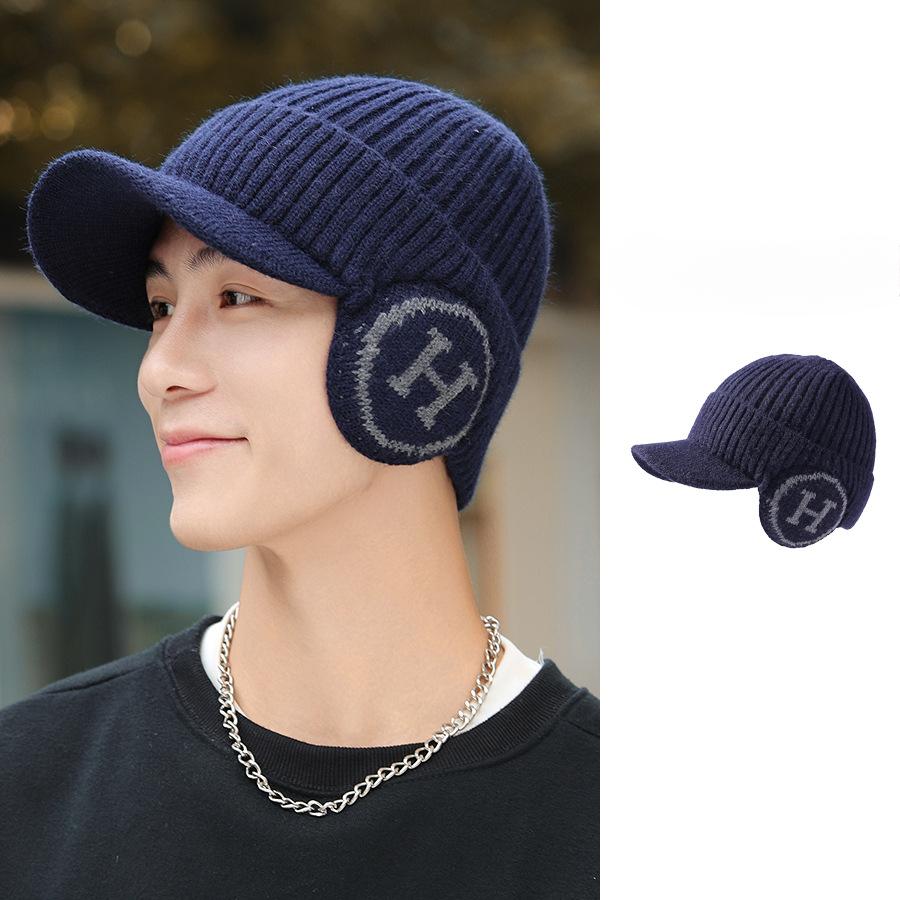 Мужские зимние утолщенные наушники с буквами и вязаная шапка из бархата для велоспорта, теплая бейсболка Duckbill