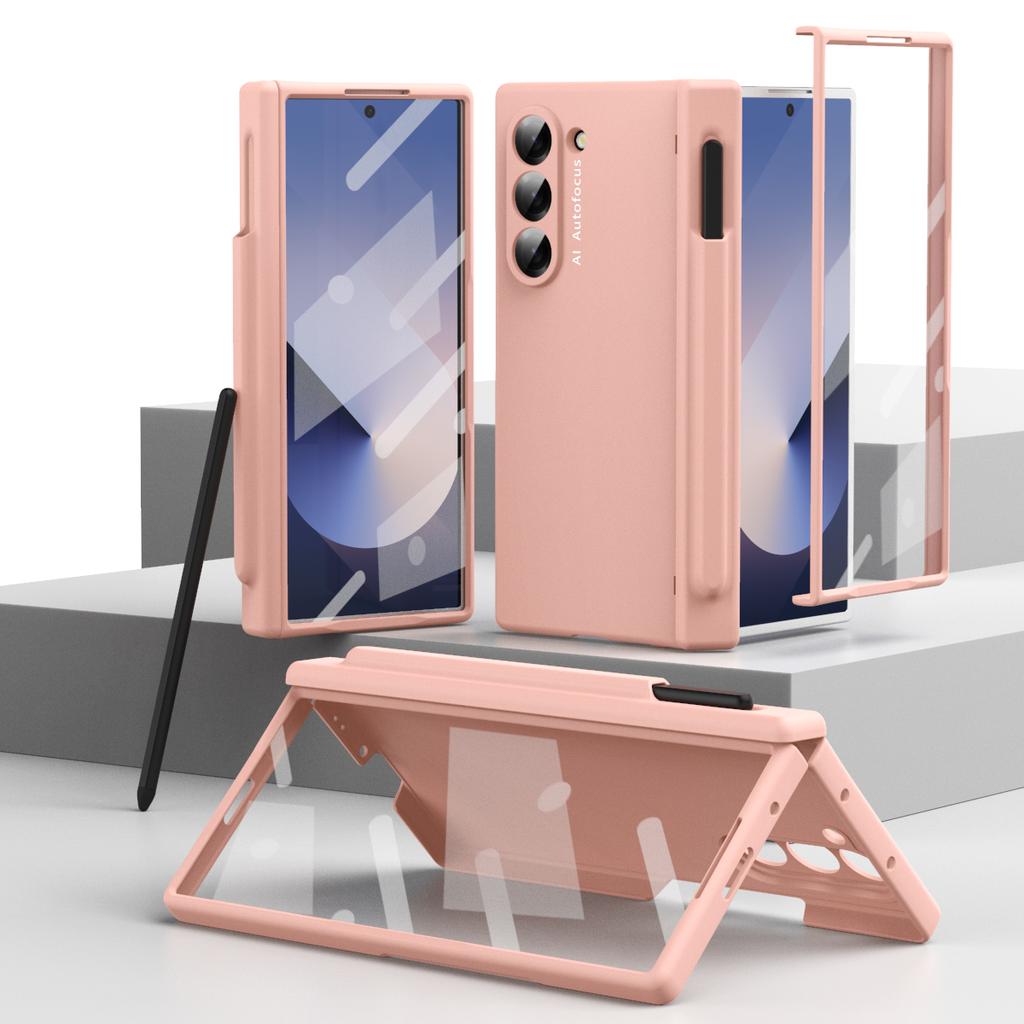 Matte Folding Case for Samsung Galaxy Z Fold 6 5 4 3 Case Skin Friendly Hinge Optional Pen Slot with Tempered Film Shockproof Cover