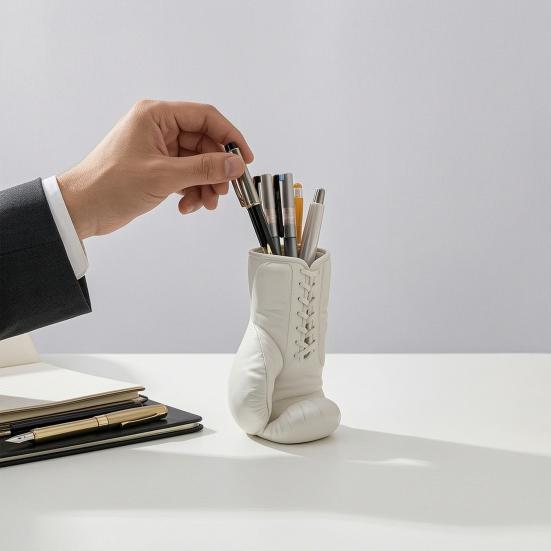 3D Printed Boxing Glove Pen Holder, Matte Desk Organizer with Stable Base, Hollow Large Capacity Slot for Pens Stationery, Creative Sports Decor Gift