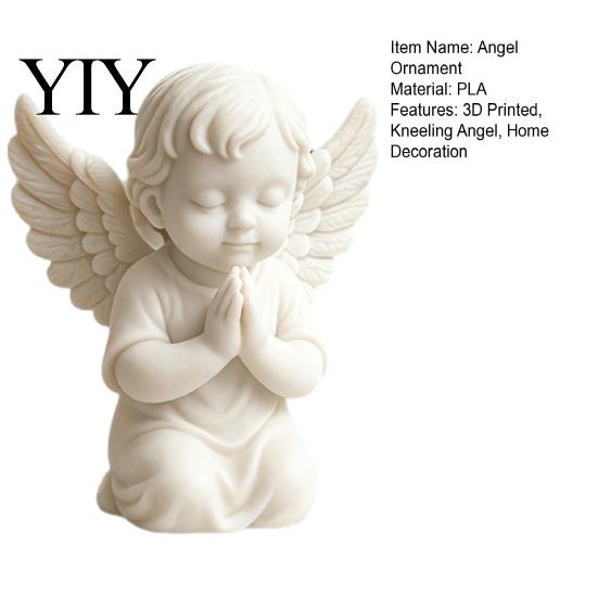Bedside Angel Decoration 3D Printed Kneeling Figurine, Praying Cherub Desktop Statue, Wings Figurine Sculpture for Home Office Indoor Outdoor