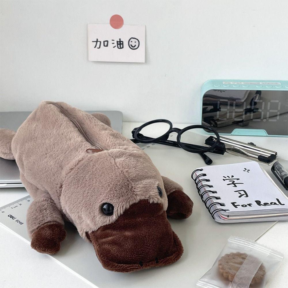 Animal Shape Platypus Plush Doll Pencil Bag Zipper Pouch Stationery Storage Bag Stationery