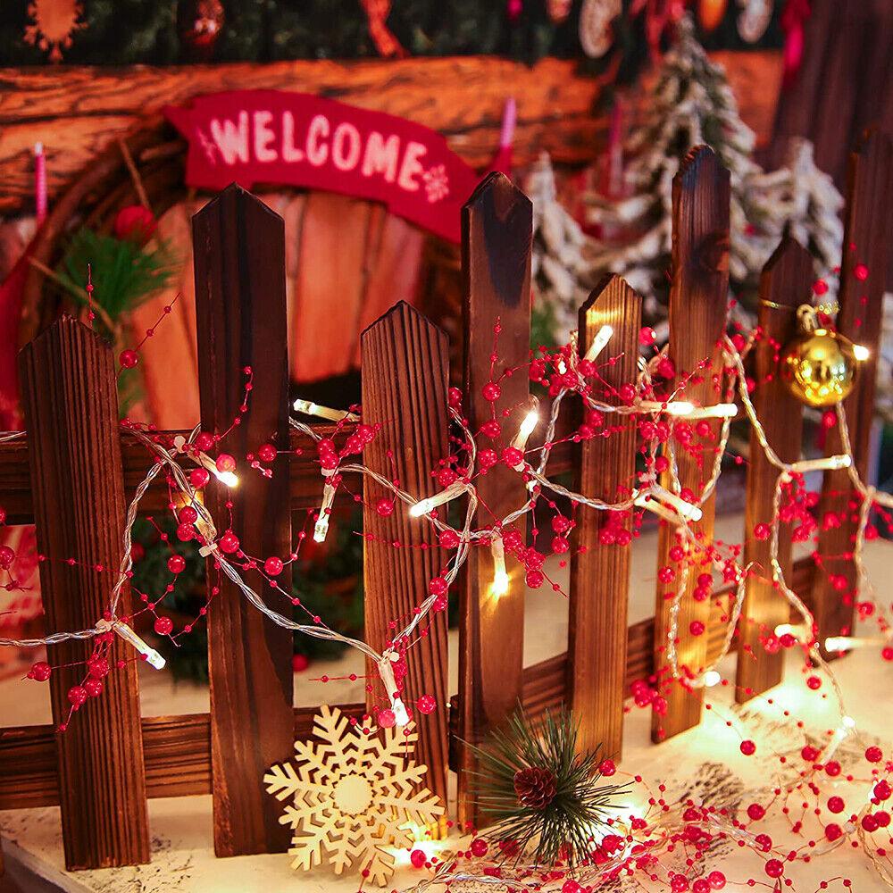 4M 40 светодиодных жемчужных гирлянд для праздничного украшения, рождественские светодиодные сказочные гирлянды, красные бусины, гирлянда, вечеринка, рождественская елка, домашний декор