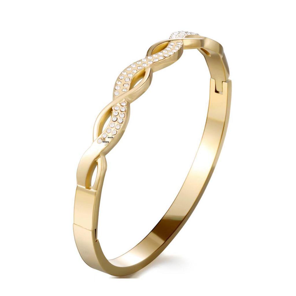 Женский роскошный браслет из нержавеющей стали: Гальванизированный титан, Полная бриллиантовая инкрустация, Европейско-американский стиль