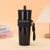 710Ml Large Capacity Car Thermos Mug Stainless Steel Vacuum Flask With Retractable Straw Leak-Proof Coffee Tea Cold Drink Bottle
