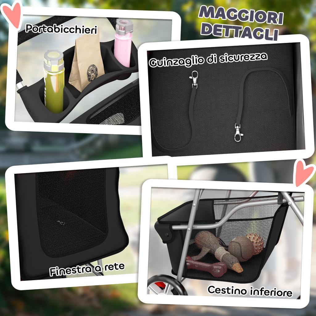 Folding Dog Stroller with Basket and Cup Holder, Max. Weight 10 kg, 77x44x102 cm, Black