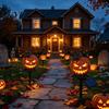 Warm Amber Light Solar Halloween Pumpkin Garden Stake Light, Waterproof Resin LED Decorative Lawn Lamps Lantern, Spooky Yard Lighting for Outdoor