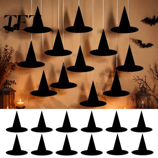 Party Hanging Ornaments for Holidays 12Pcs Halloween Witch Hat Ornaments, Paper Banner Decorations, Bulk Pendants Decoration Spooky Ceiling Drop Decor