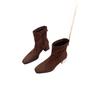 French square head thin short boots women's autumn and winter new retro brown rear zipper thick heel commuter ankle boots