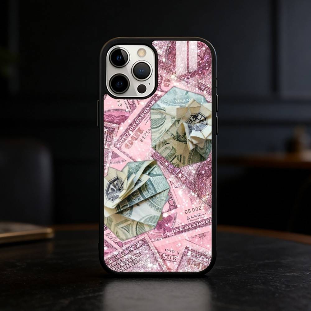 Розовый чехол-банкнота P-Pink D-Dollars для iPhone 17,16,15,14,13,12,Plus,Pro,Max Для магнитной беспроводной зарядки
