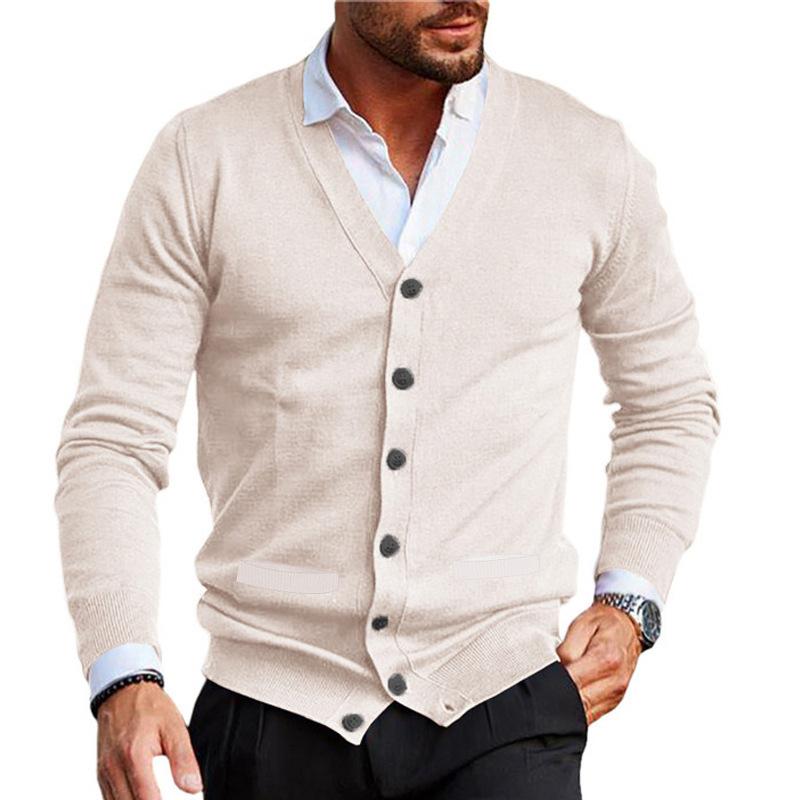 Men Solid V Neck Cardigan Knitted Jumper Long Sleeve Button Up Warm Sweater Tops