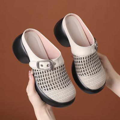 Модные женские мюли GKTINOO 2025 лето новые на высоком каблуке из натуральной кожи с закрытым носком женские сандалии с перфорацией женская обувь большого размера