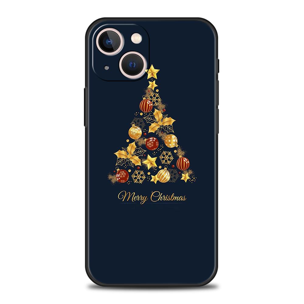 Роскошный мягкий чехол из ТПУ для iPhone 16 11 15 14 Pro MAX 12 13 7 8 Plus X XR XS SE 2022 Черный чехол Елка С Рождеством