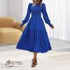 Fall Spring Women Dress Long Lantern Sleeves A-line Patchwork Round Neck Solid Color Pleated Bohemian Style