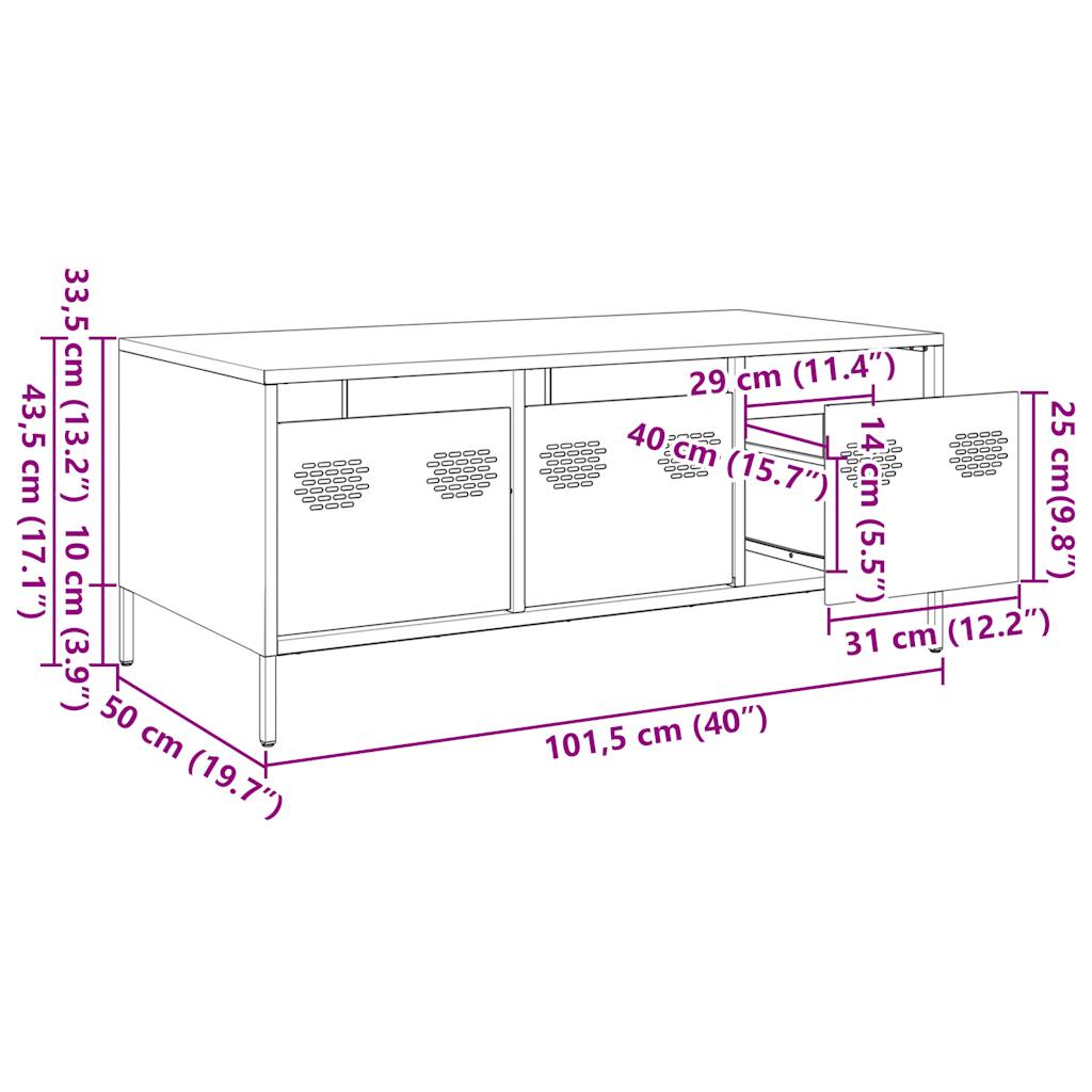 Pink Coffee Table 101.5 x 50 x 43.5 cm Cold Rolled Steel