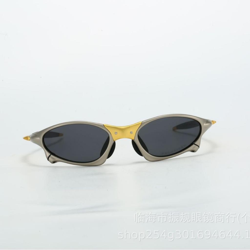 Futuristic Metal Coated Polarized Sunglasses with Oval Mechanical Gold Nose Bridge, Sports Sun Glasses for Cycling