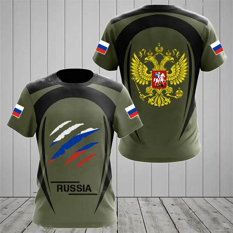 Russia Men's T Shirt Casual Loose Round Neck Russian Flag Short-sleeved Tops Tees Men's Clothing Streetwear Oversized T-shirts