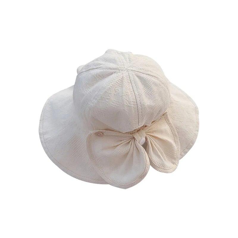 Детская панама для девочек от 1 до 3 лет, кепка от солнца с большими полями и бантом, летние пляжные детские рыбацкие шапки с ветрозащитной веревкой, аксессуары для детей
