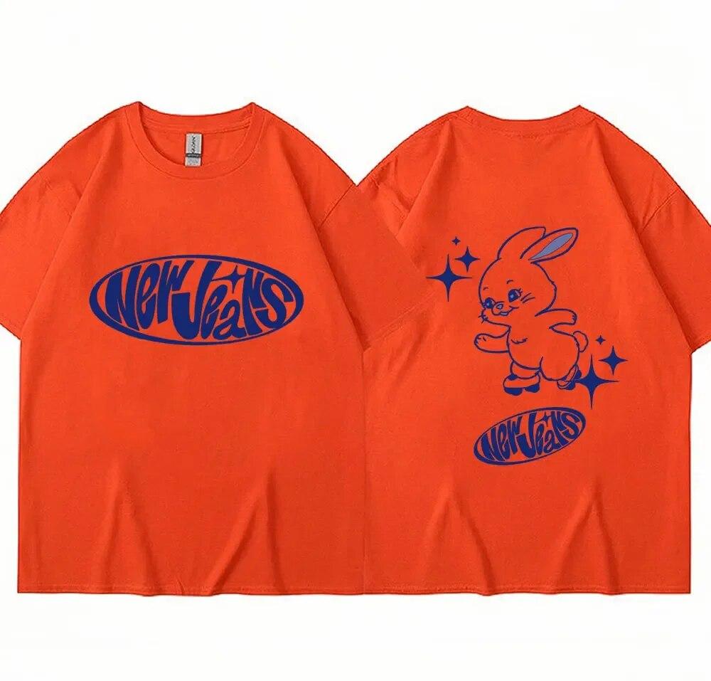 NewJeans Футболка с принтом кролика Модные милые футболки Kpop унисекс женские корейские с коротким рукавом негабаритные повседневные хлопковые футболки уличная одежда