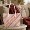 Fashion Geometric Stripe Tote Bag Casual Large Capacity Daily Shoulder Handbag for Outdoor Shopping Travel
