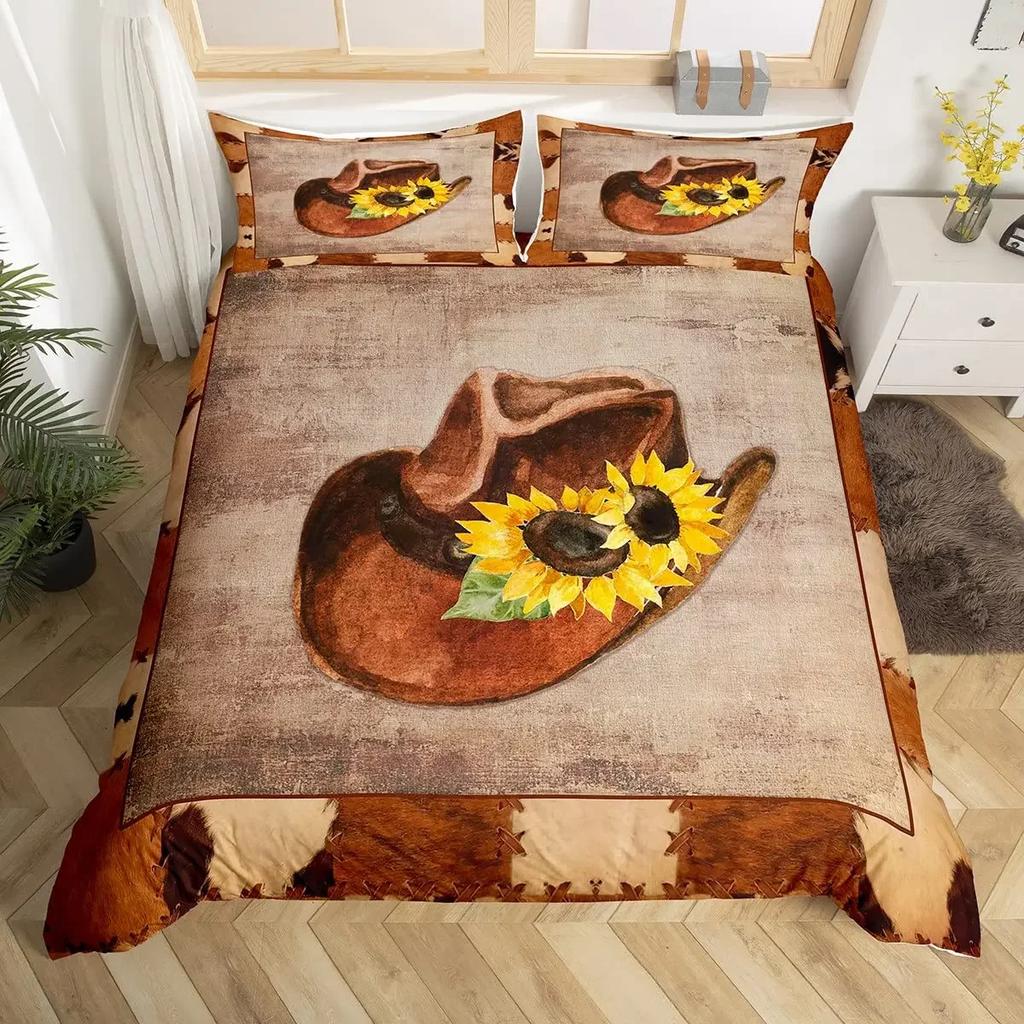 Пододеяльник в стиле вестерн-ковбой, комплект постельного белья Twin King Cowboy Boots Hat Floral Exotic Farmhouse Cowboys Patchwork